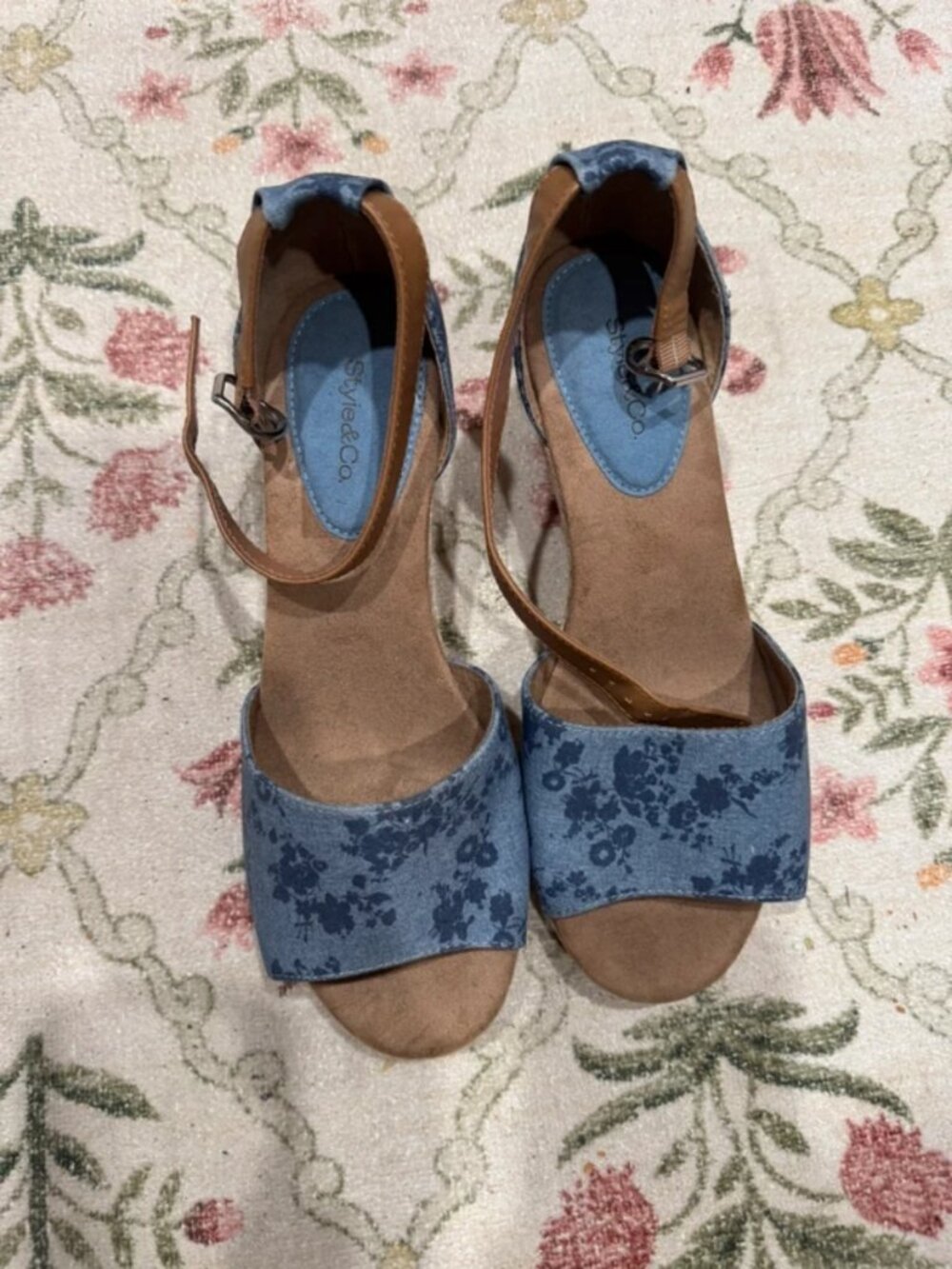 floral blue wedged sandal